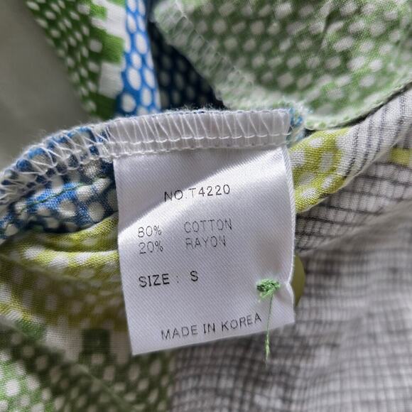 Terra Patch Work Sleeveless Tunic Shirt Gillet Convertible Collar Gray Green S - Picture 5 of 5